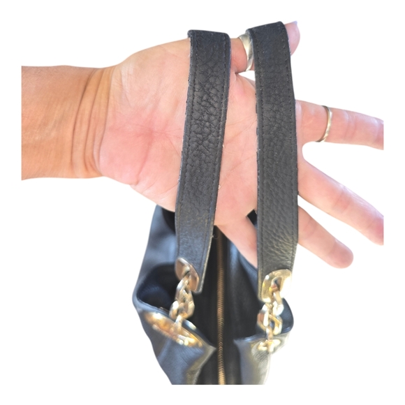 MICHAEL KORS FULTON BLACK PEBBLE LEATHER CHAIN BAG TOTE EXTRA ROOMY EUC - Picture 16 of 16